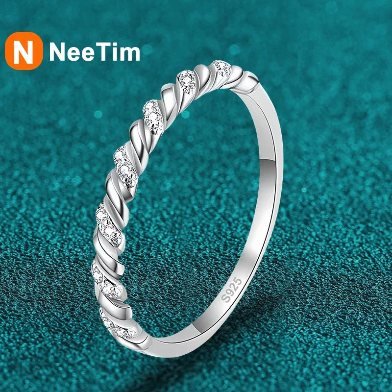 NeeTim Full Moissanite Ring 925 Sterling Silver with 18K Gold Plated Diamond Engagement Wedding Bridal Band Jewelry For Women