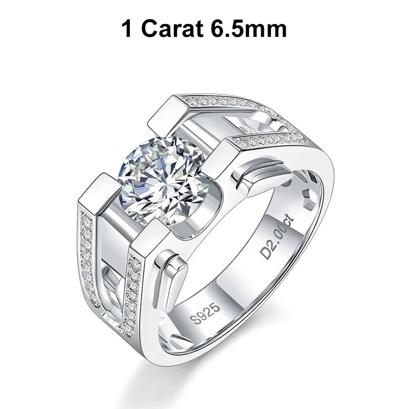NeeTim 1ct 2ct Moissanite Ring For Men 925 Sterling Silver with White Gold Plated Wedding Band Man Rings Luxury Fine Jewelry