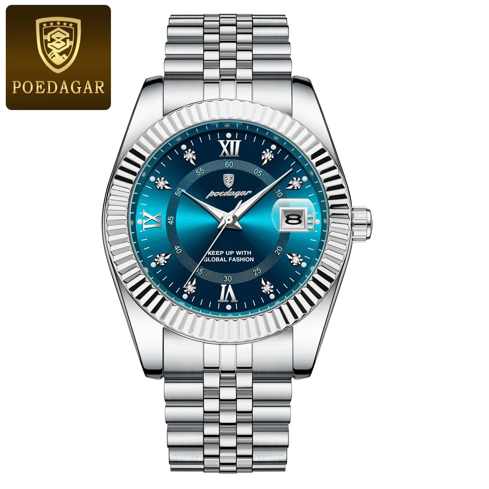 POEDAGAR Classic Luxury Men's Quartz Watches Stainless Steel Date Man Watch Waterproof Luminous Fashion Business Male Wristwatch