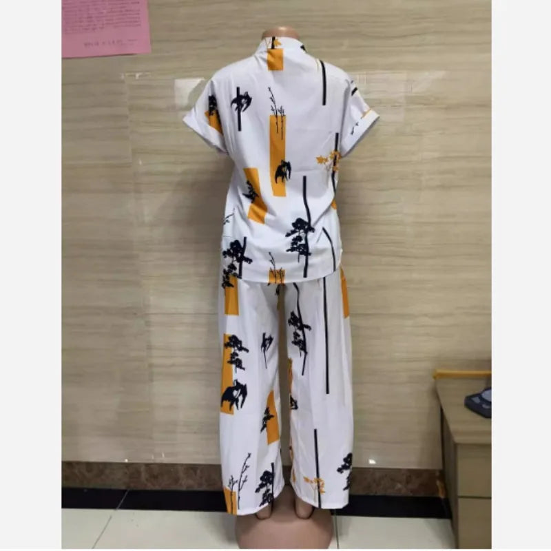 Women Short Sleeve Blouse and Straight Leg Trouser Two Piece Set - Image 6