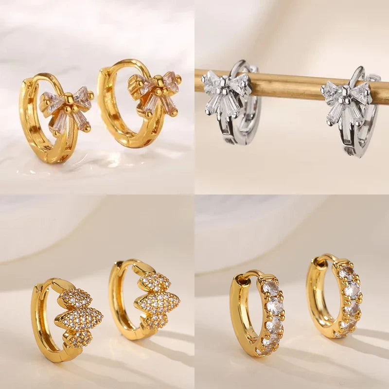 Elegant Zircon Bow Earrings For Women Stainless Steel Gold Color Bowknot Earrings Luxury Wedding Waterproof Jewelry Gift