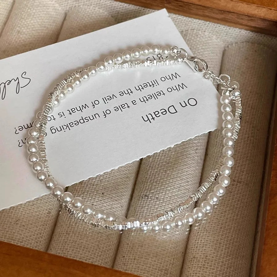 VENTFILLE 925 Silver Double Layer Pearl Bracelet for Women Girl Design Bead Korean Jewelry Dropshipping