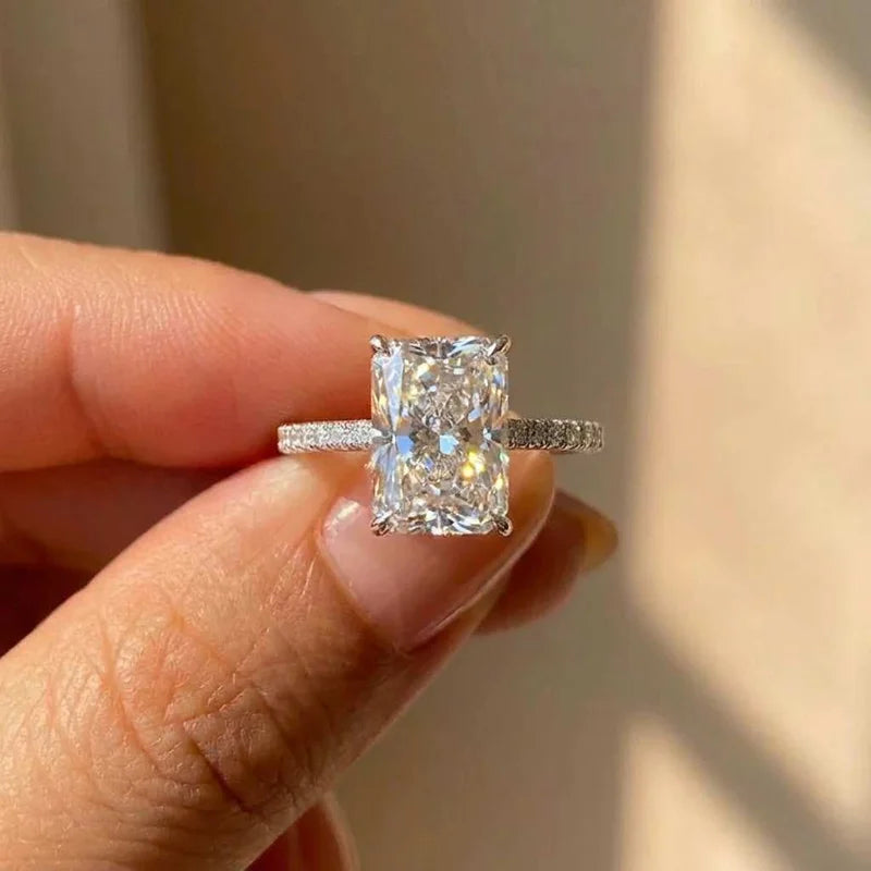 925 Sterling Silver Simple and Elegant Rectangle Cut CZ Rings for Women Luxury Engagement Wedding Bridal Accessories Jewelry
