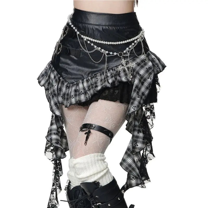 Hip-hop Pleated PU Leather Pleated Skirt