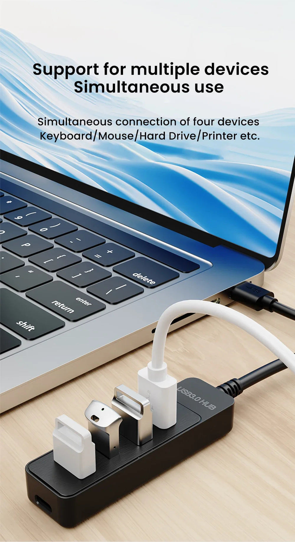 4-Port USB 3.0 Hub with Type-C Splitter & Cable