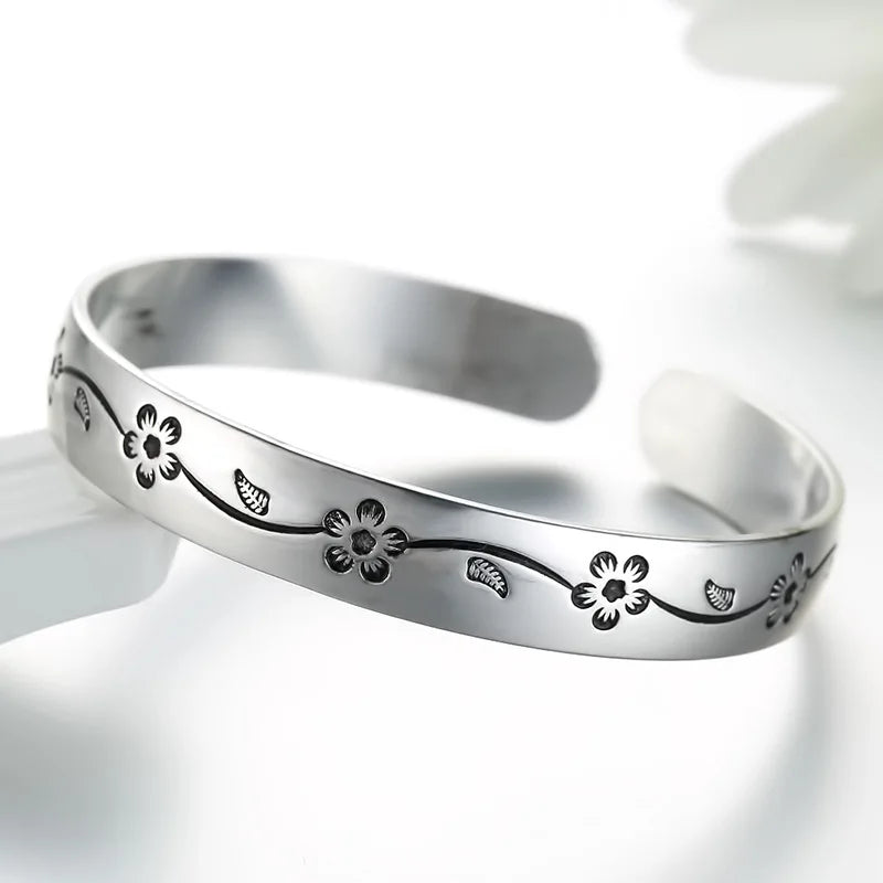 925 Sterling Silver Flower Open Bracelet For Women Luxury Quality Jewelry Wholesale   Jewellery
