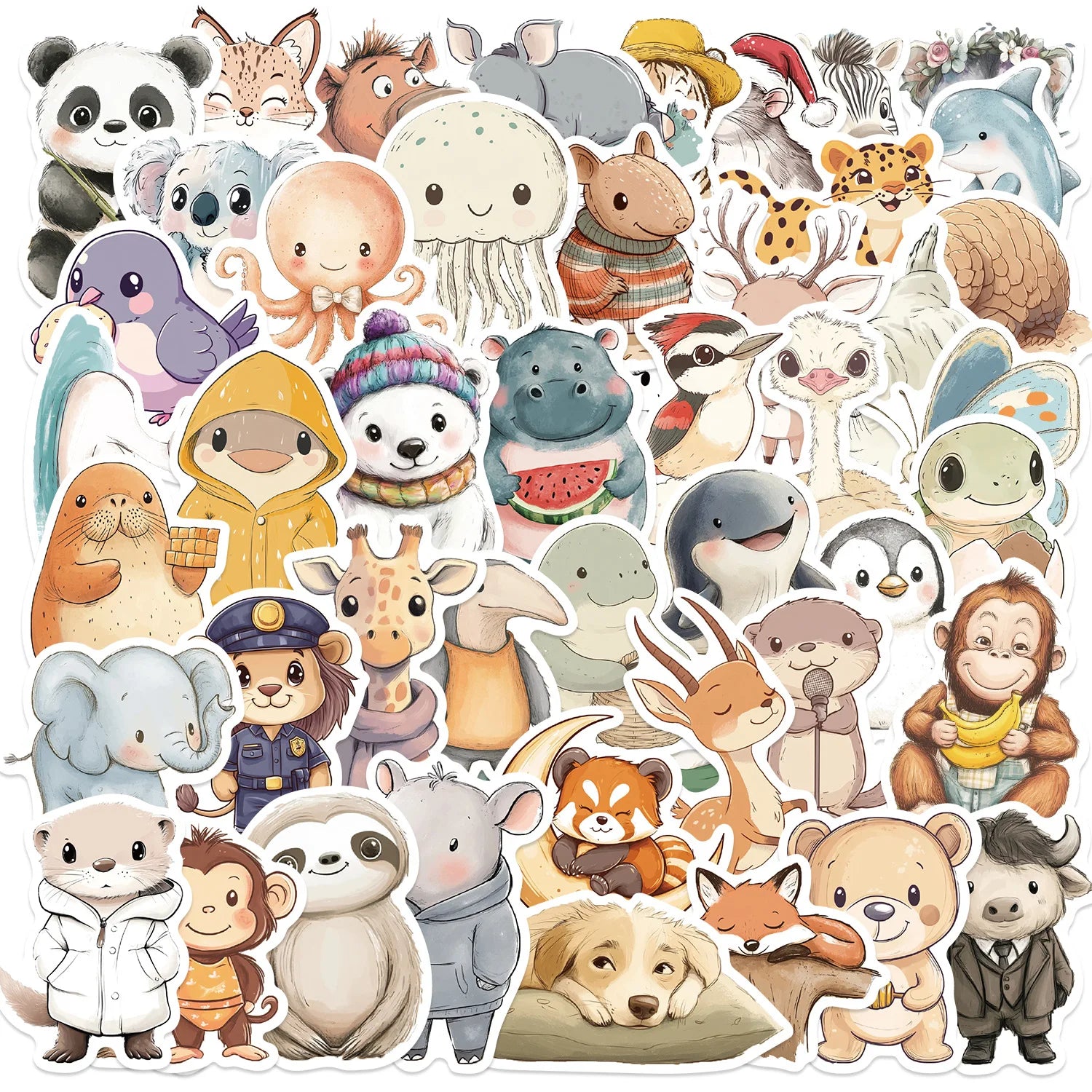 50/100PCS Cartoon Healing Animal Graffiti Stationery Notebook Stickers Decorative Guitar Luggage DIY Waterproof Stickers