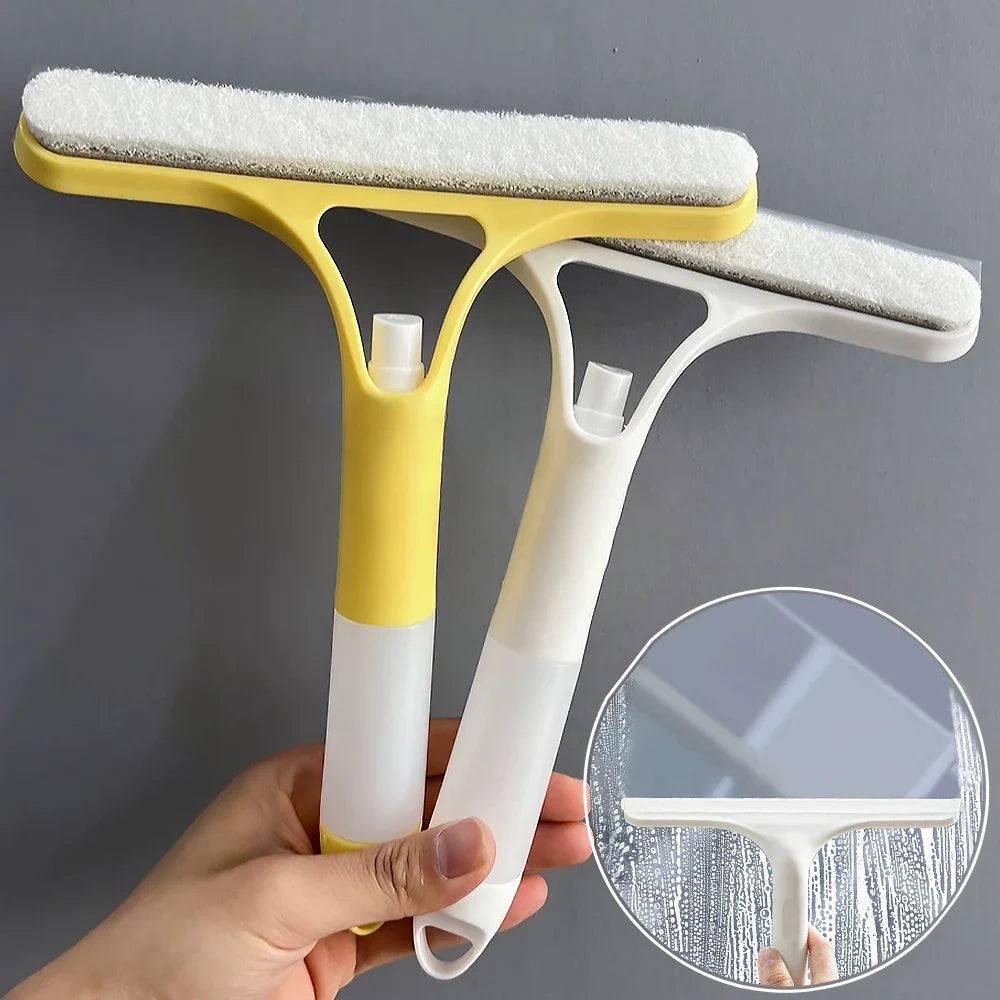 3-in-1 Window Cleaning Squeegee – Glass Mirror Wiper with Spray Bottle & Scrubber