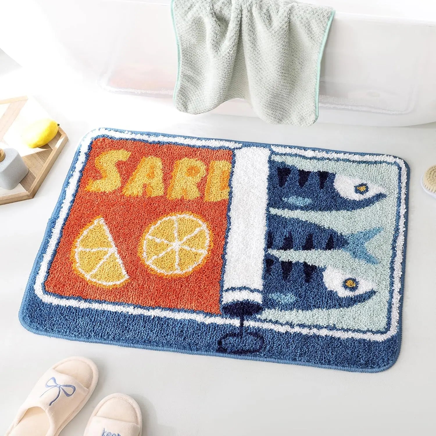 VIKAMA Cartoon Sardine Floor Mat, Soft and Non-slip, Kitchen and Bathroom Mat, Sofa and Bedroom Carpet, Home Decoration