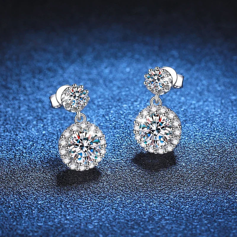 NeeTim 1ct Moissanite Earrings for Women S925 Sterling Silver 18k White Gold Plated Diamond Drop Earring Gifts with Certificate