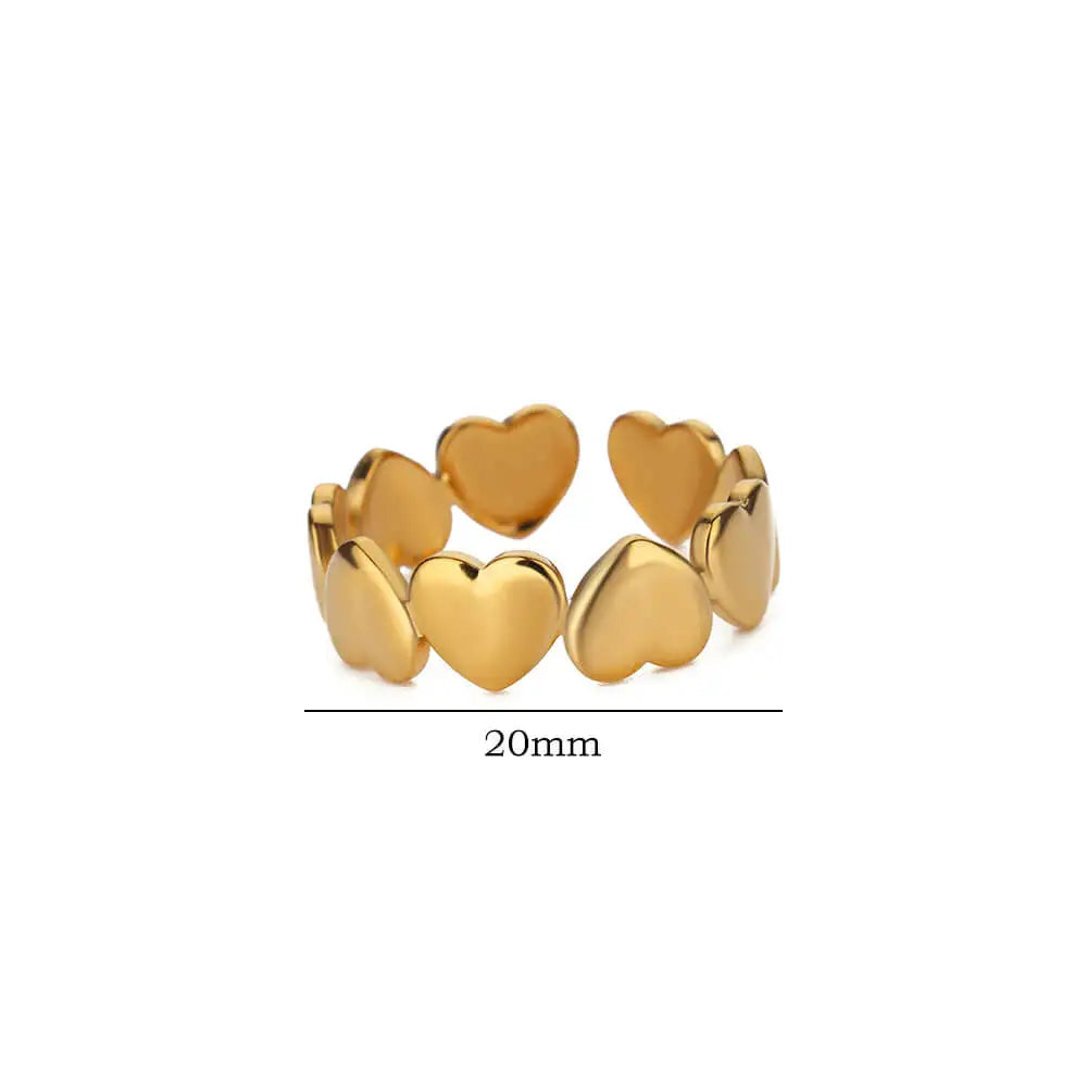Heart Rings For Women Gold Color Stainless Steel Heart Opening Ring Wedding Aesthetic Accessories Party Jewelry Gift BFF anillos