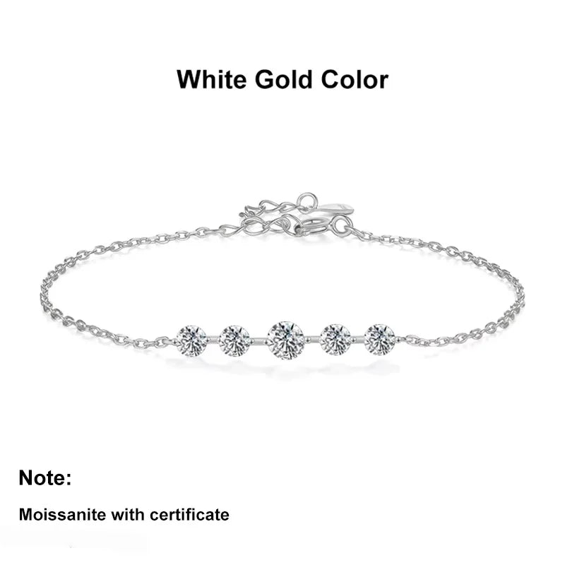NeeTim Full Moissanite Bracelets for Women S925 Sterling Silver Lab Diamond Plated Gold Bracelet Wedding Birthday Party Jewelry