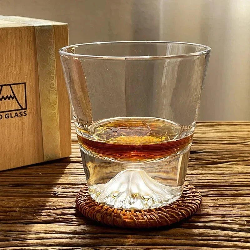 Japanese Style Fuji Glass, Whiskey Glass, Crystal Glass, Edo Glass Gift Box, Snow Mountain  Japanese Sake