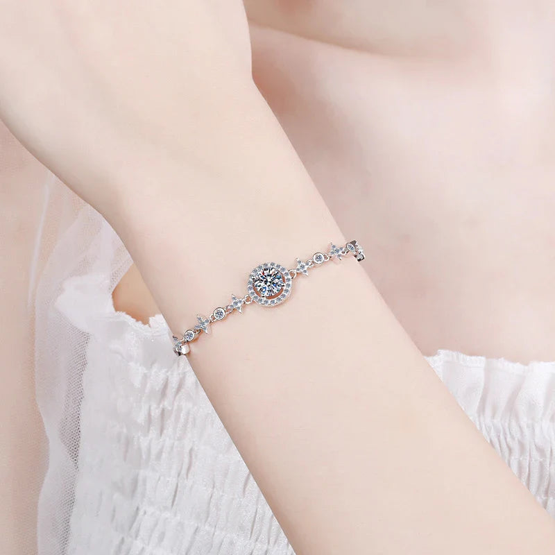 NeeTim 1ct 6.5mm Moissanite Bracelet for Women 925 Silver Sterling with 18k Gold Plated Luxury Wedding Party Bracelets Wholesale
