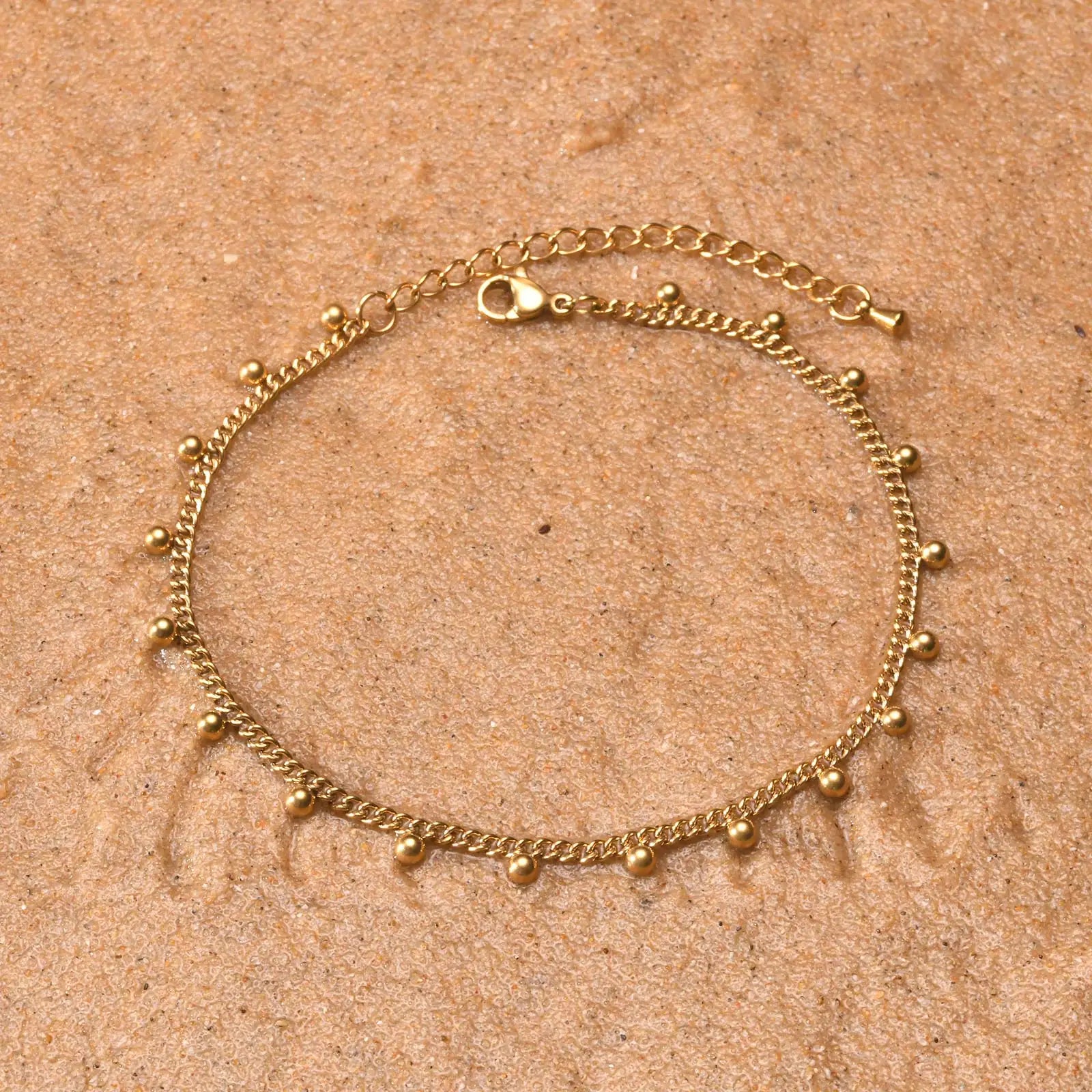 Anklet Bracelet on Legs Stainless Steel ,waterproof Adjustable Beach Beaded Ball Cuban Link Summer Boho Foot Jewelry for Women
