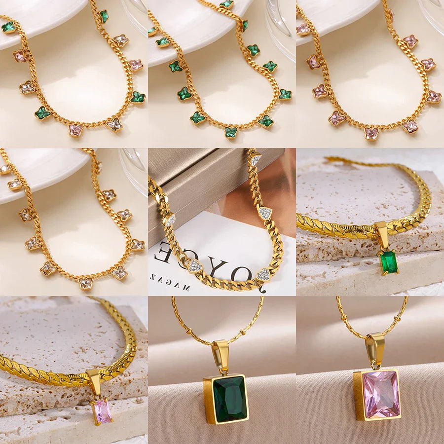 Luxury Zircon Butterfly Pendant Necklaces For Women Stainless Steel Gold Color Chain Collar Necklace 2025 New Wedding Jewelry