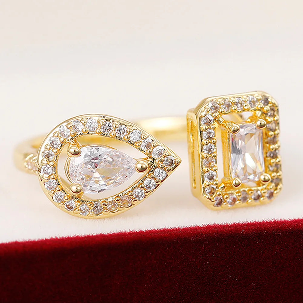 925 Sterling Silver Sparkling Zircon Water Drop Square Geometry Adjustable Rings for Women Gift Party High Quality Fine Jewelry