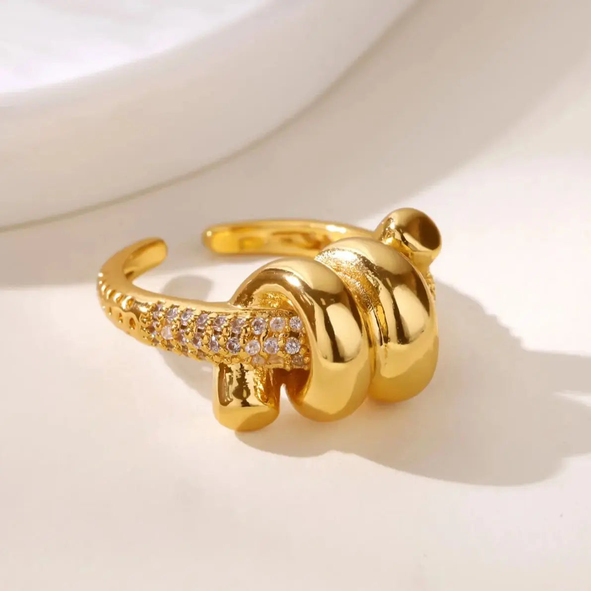 Zircon Star Knot Rings For Women Gold Color Stainless Steel Geometric Adjustable Finger Rings Wedding Couple Jewelry Gifts