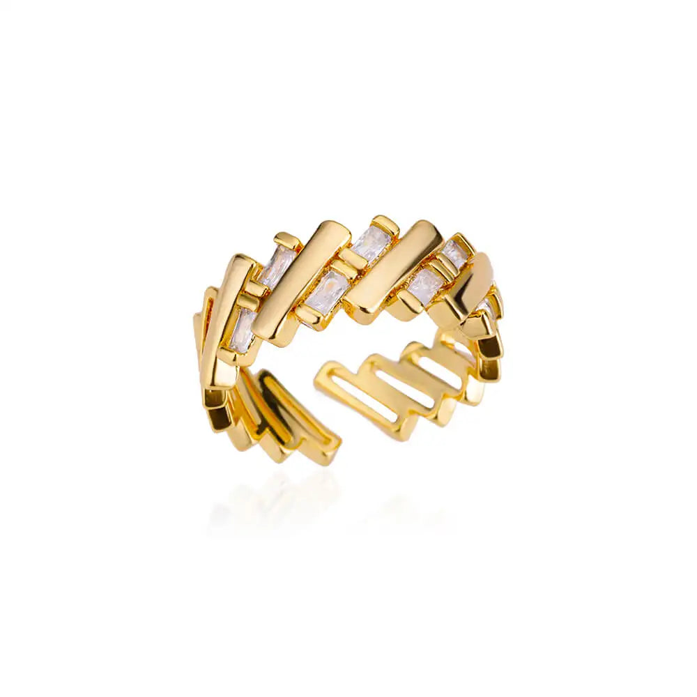 Zircon Bar Rings For Women Gold Plated Stainless Steel Bar Opening Ring 2023 Trending Luxury Wedding Aesthetic Jewelry anillos