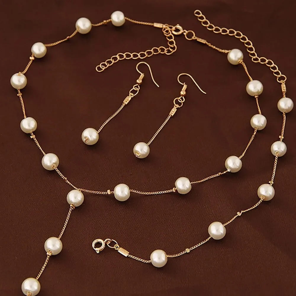 UK Three-Piece Set Boutique Fashion Sweet Ol Elegant Pearl Multi-Layer Elegant Necklace Earrings Bracelet Set Custom Jewelry