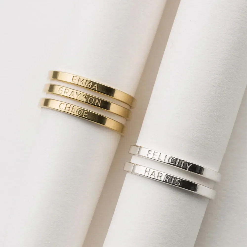 COOLTIME Personalized Custom Ring For Women Men Stainless Steel Gold Color Engrave Name Rings For Lover Jewelry Family Gifts