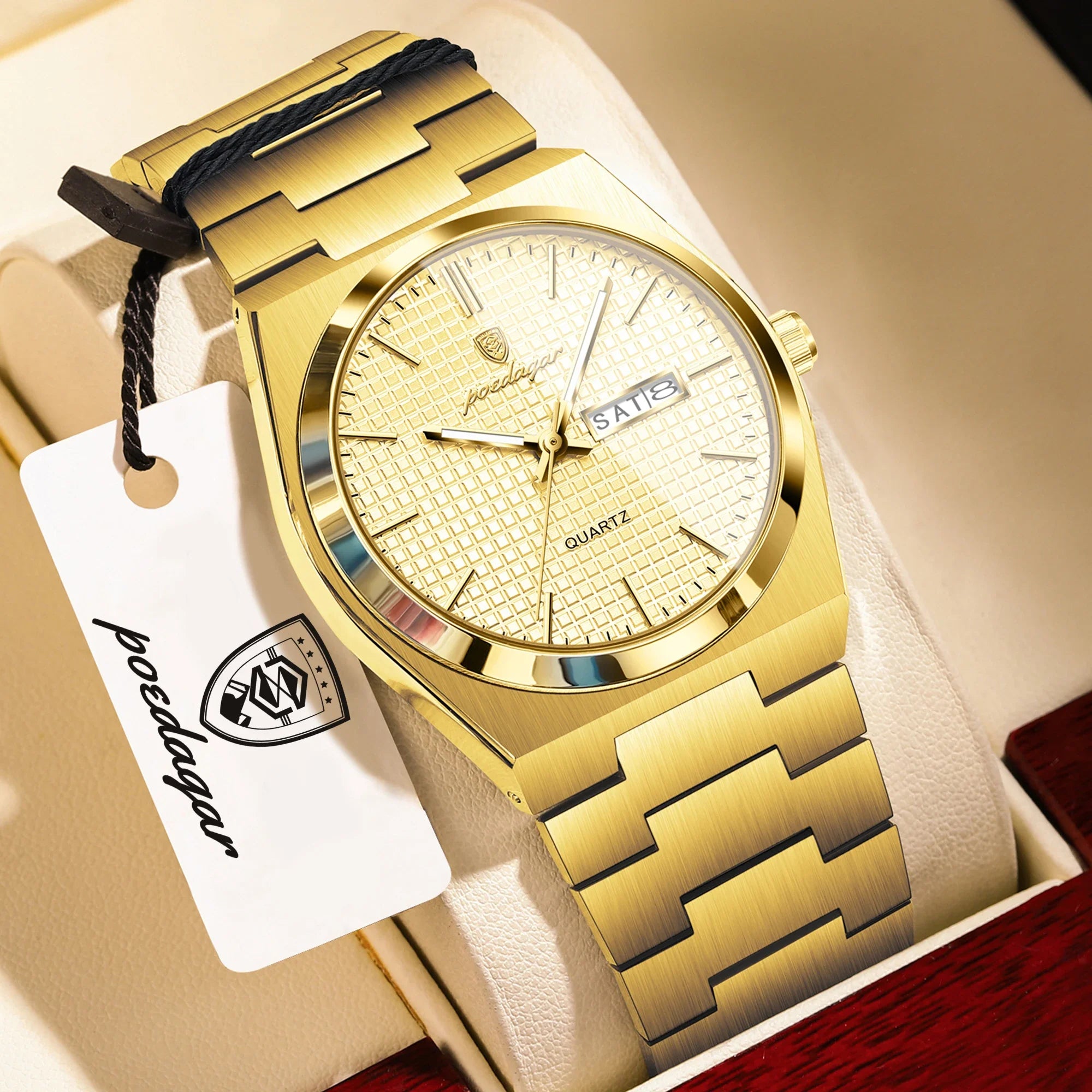 POEDAGAR Top Business Man Watch Luminous Waterproof Stainless Steel Men Wristwatch Date Week Quartz Fashion Casual Men's Watches
