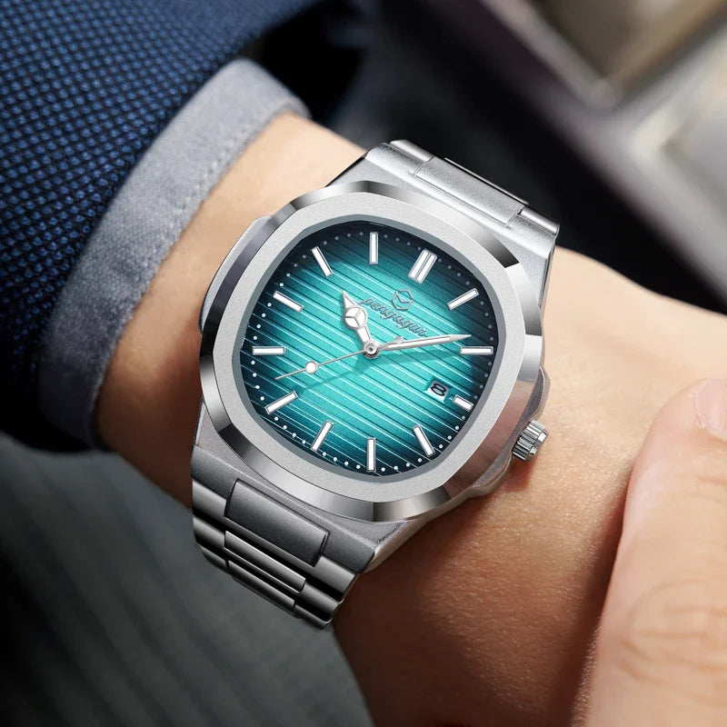 Military Square Quartz Crystal Face Watch with Luminous Dial and Date Display