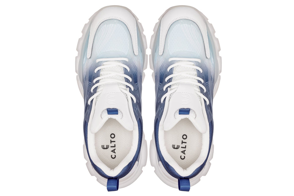 CALTO - S3861 - 2.6 Inches Taller (White/Navy) - Chunky Sole Sporty Sneakers