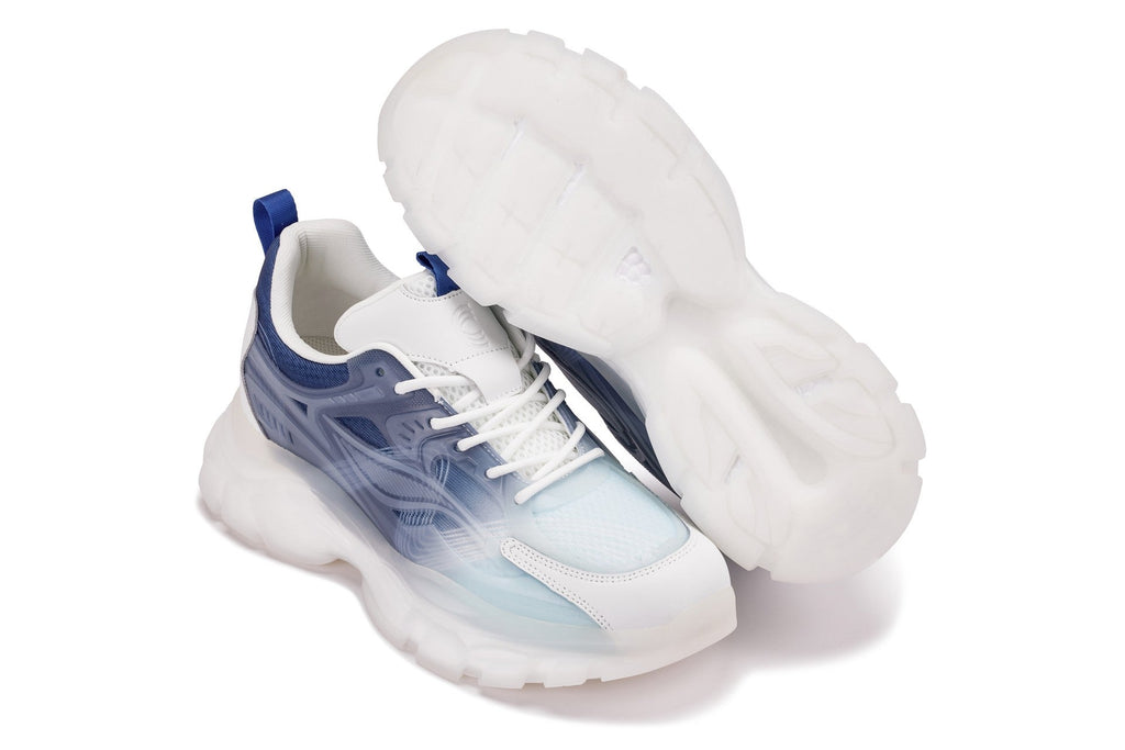 CALTO - S3861 - 2.6 Inches Taller (White/Navy) - Chunky Sole Sporty Sneakers