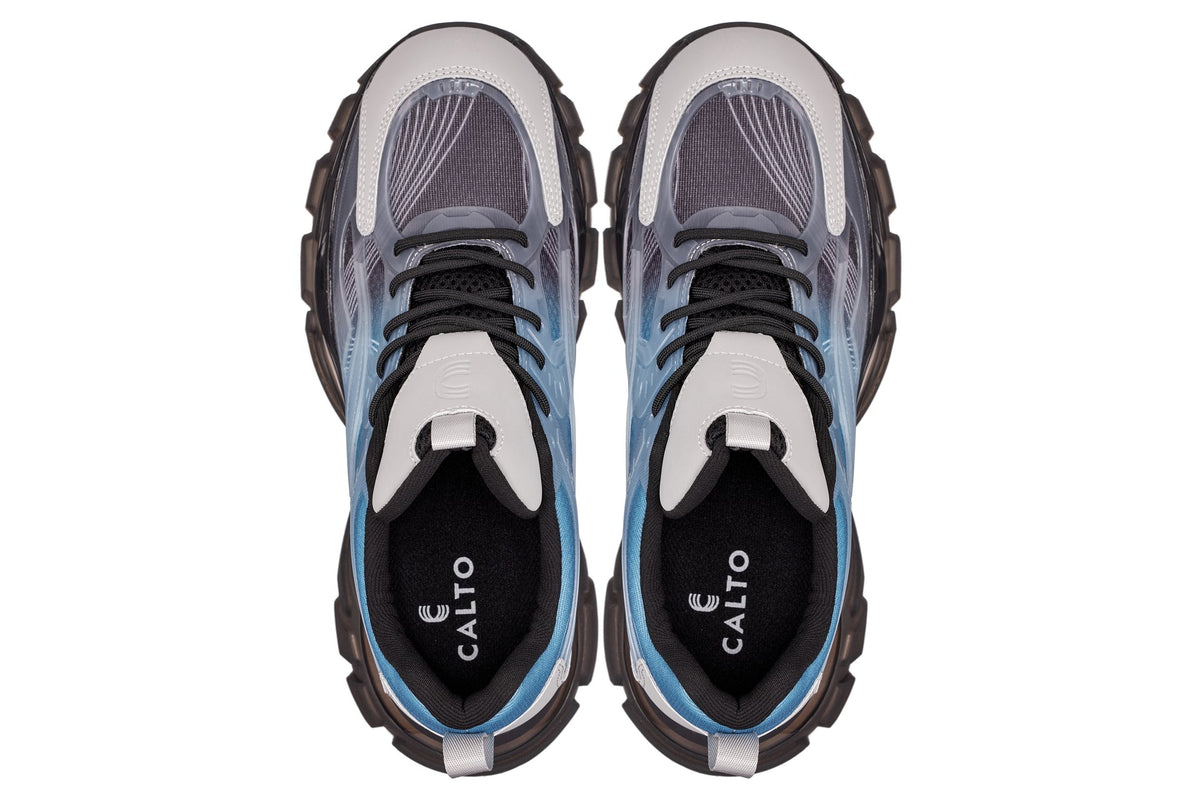 CALTO - S3862 - 2.6 Inches Taller (Grey/Blue) - Chunky Sole Sporty Sneakers
