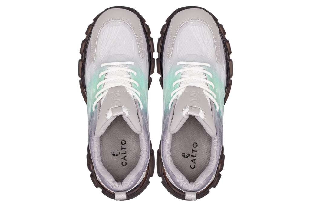 CALTO - S3863 - 2.6 Inches Taller (Green/Grey) - Chunky Sole Sporty Sneakers