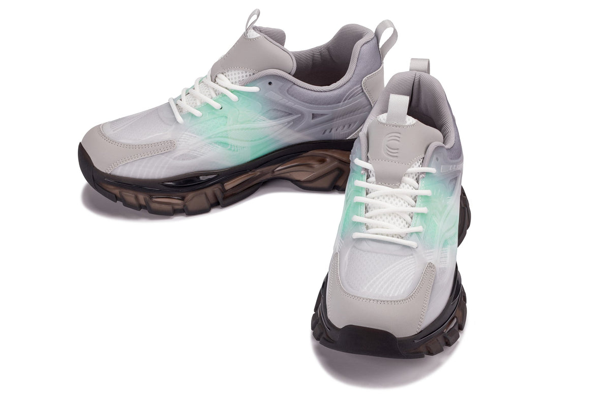 CALTO - S3863 - 2.6 Inches Taller (Green/Grey) - Chunky Sole Sporty Sneakers
