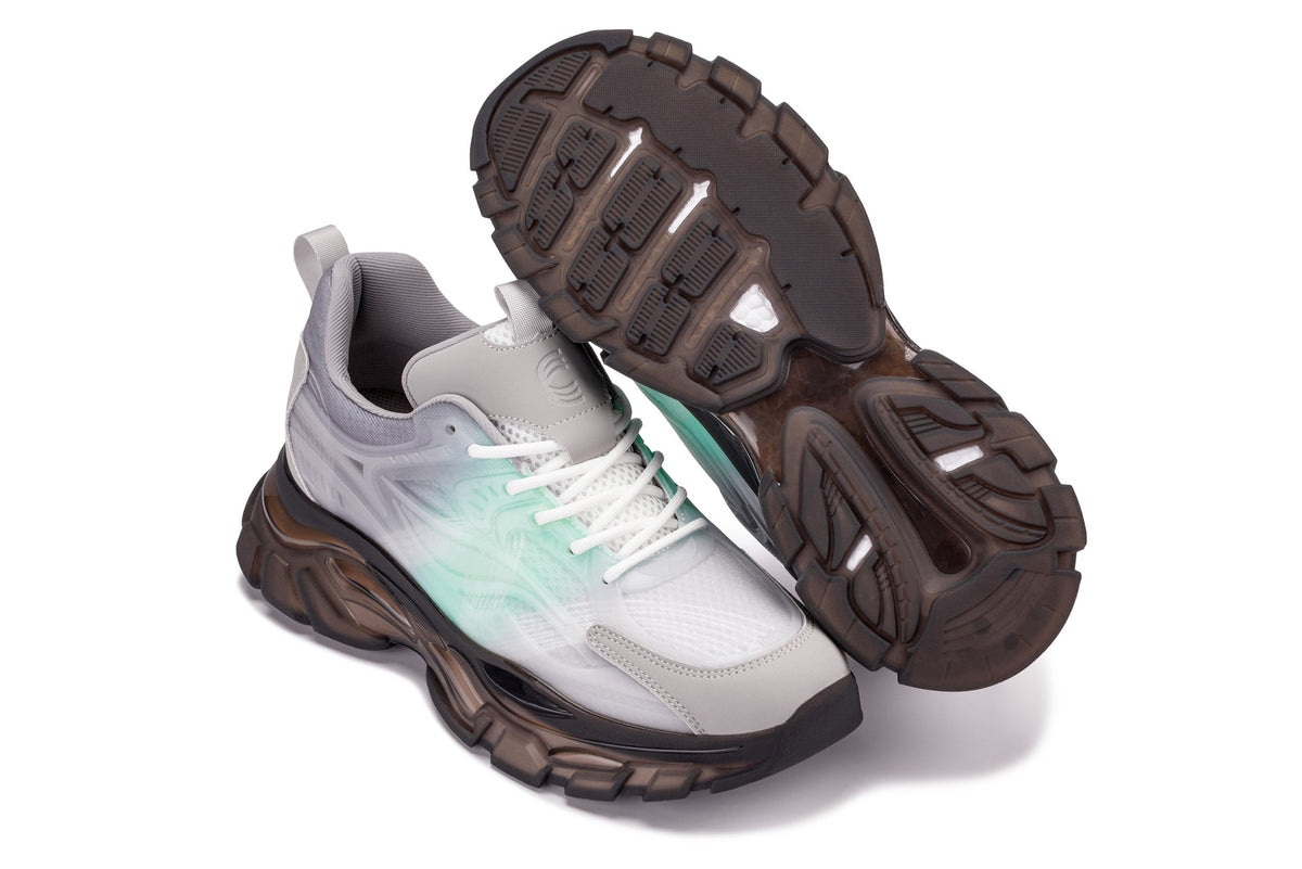 CALTO - S3863 - 2.6 Inches Taller (Green/Grey) - Chunky Sole Sporty Sneakers