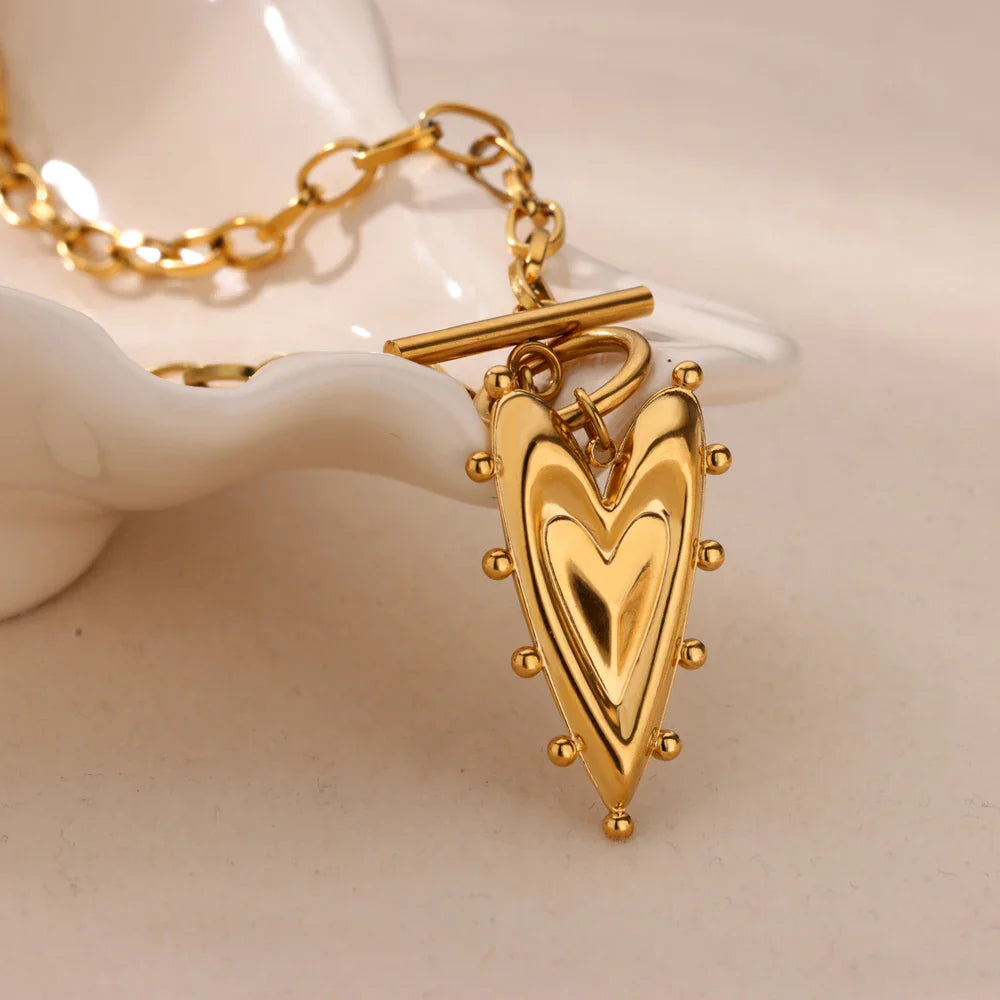 Geometric Heart Necklaces For Women Stainless Steel Gold Color Snake Chain Heart Necklace Aesthetic New Wedding Jewelry Gift