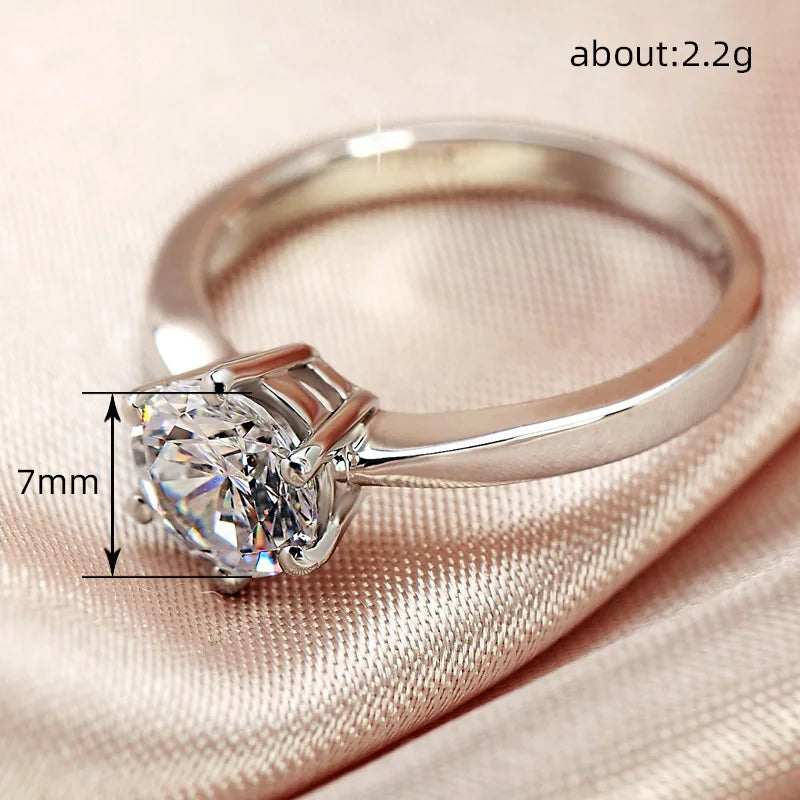 925 Sterling Silver Six Claw Cubic Zirconia Wedding Ring for Women Simple Elegant Engagement Proposal Rings Gift Fashion Jewelry