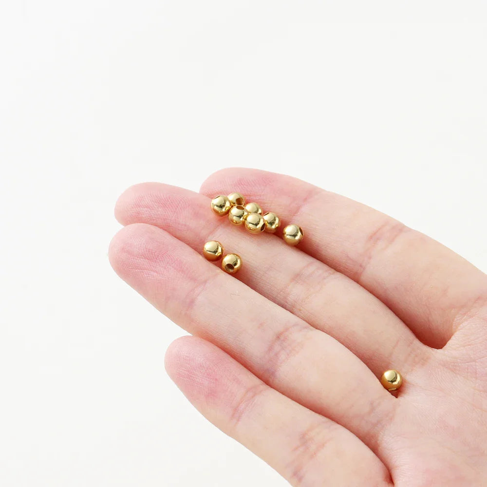 30-100Pcs 14K/18K Gold Color Plated Brass 2/2.5/3/4/5/6mm Spacer Beads for Jewelry Making Beads Accessories Findings Wholesale