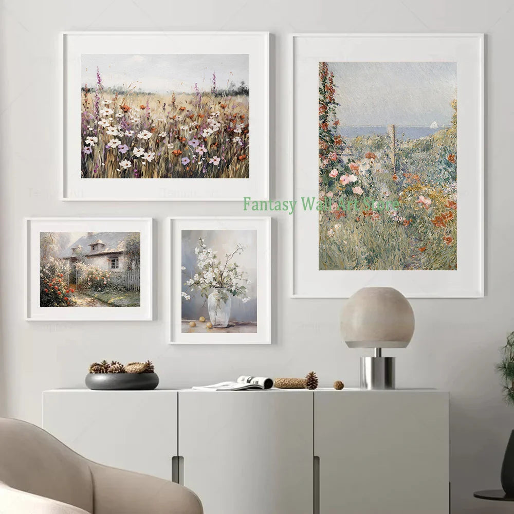 Wildflower Prints Neutral Floral Gallery Wall Decor Antique Summer Landscape Poster Garden Countryside Aesthetic Wall Decoration
