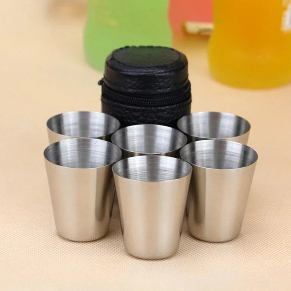 6Pcs/set Outdoor Practical Travel Stainless Steel Cups Mini Set Glasses For Whisky Wine With Case Portable Drinkware