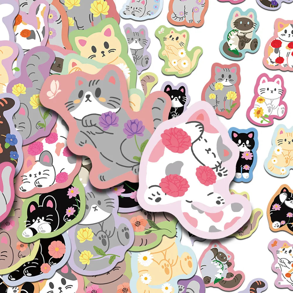 50pcs Cartoon Cute Cat Stickers Decals For Laptop Scrapbook Luggage Guitar Helmet DIY Graffiti Aesthetic Stickers Creative Gifts
