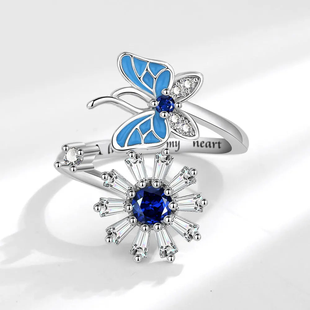 Rotating Anxiety Knuckle Ring For Women Spinner Fidgets Cute Animal Butterfly Flower Anti Stress Ring Party Jewelry Gifts Anillo