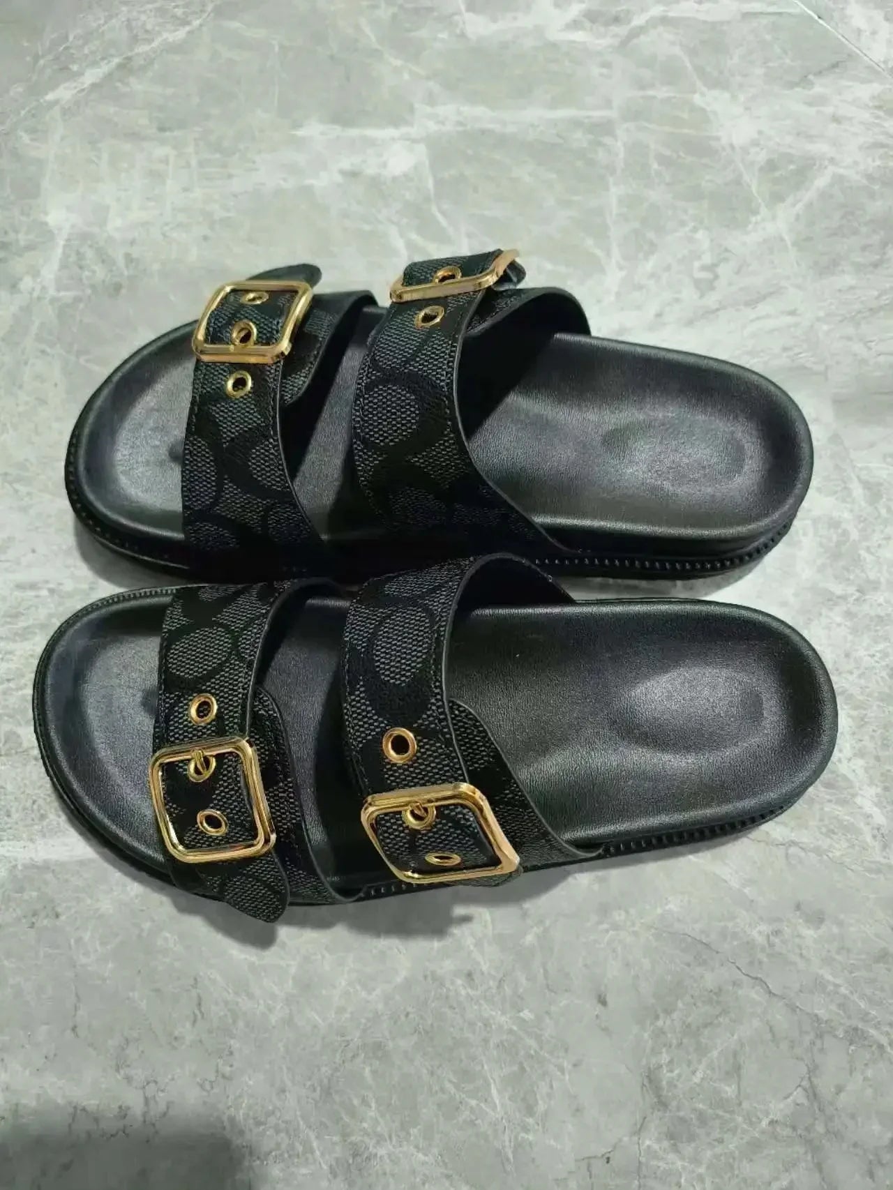Women's Double Buckle Platform Sandals with Logo Print - Image 7