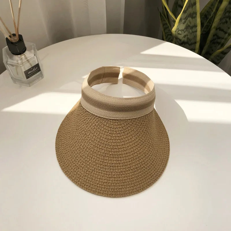 Women Straw Visor Hat Adjustable Sun Protection Beach Accessory - Image 9