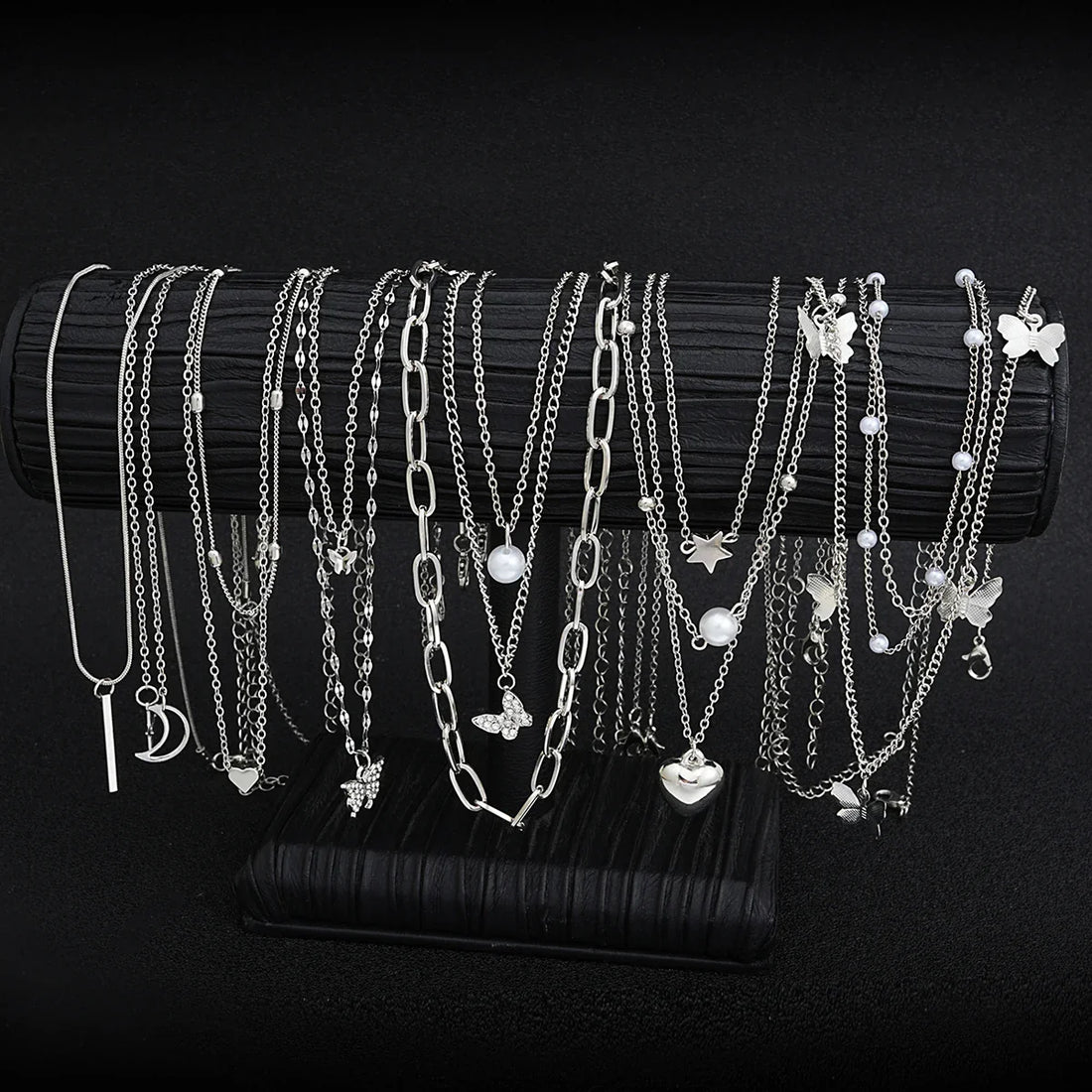 13Pcs/Set Simple Temperament Necklace Set Butterfly Pearl Heart Star Zircon Silver Color Necklace for Women Fashion Jewelry Gift