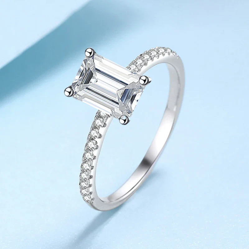 NeeTim 1CT 2CT Emerald Radiant Cut Moissanite Ring for Women Engagement Wedding Lab Diamond Sterling Silver 925 Rings Jewelry