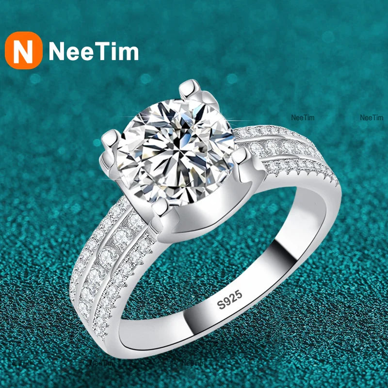 NeeTim 2ct 3ct 5ct D VVS1 Moissanite Wedding Ring For Women 925 Sterling Silver Band Lab Diamond Bands Engagement Rings