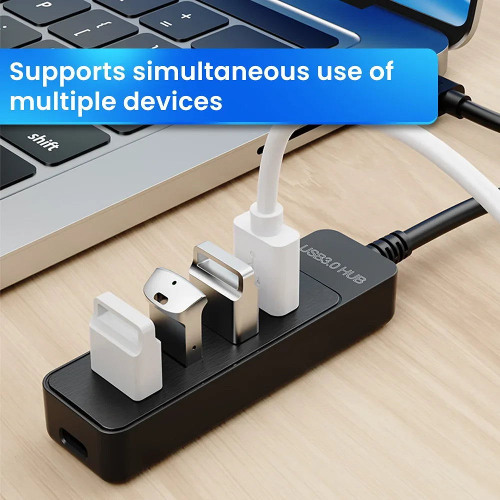 4-Port USB 3.0 Hub with Type-C Splitter & Cable