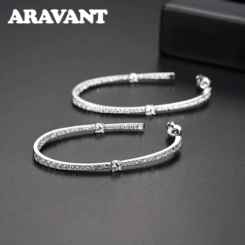 Aravant 925 Silver 48mm Zircon Hoop Earrings For Women Girls Fashion Jewelry