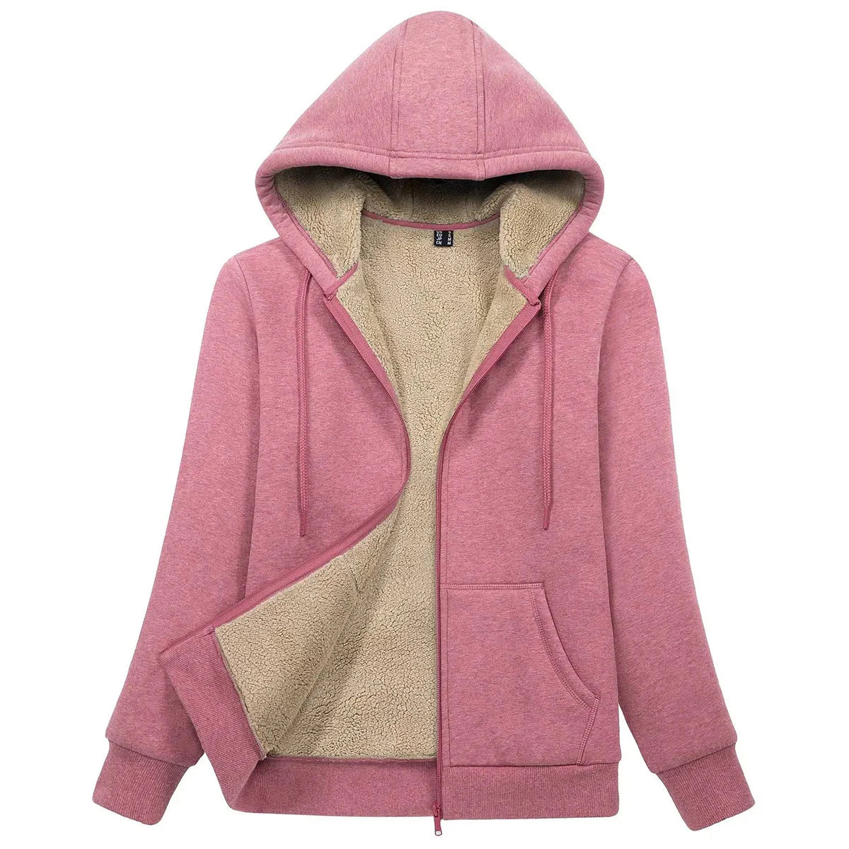 Women's Blue Sherpa-Lined Fleece Zip-Up Hoodie Jacket - Image 8