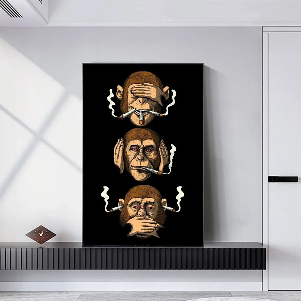 Classic Abstract Wall Art Funny Poster Humour Smoking Monkey HD Canvas Print Poster Home Living Room Bedroom Decoration