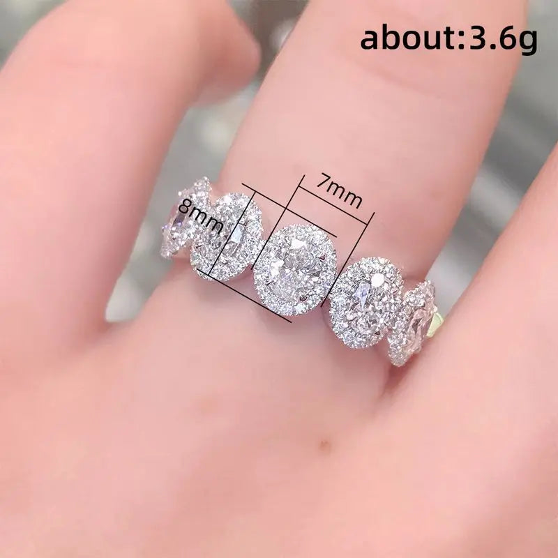 925 Sterling Silve Chic Female Rings Luxury Paved Oval Cubic Zirconia Sweet Women Finger Accessories for Party Fashion Jewelry